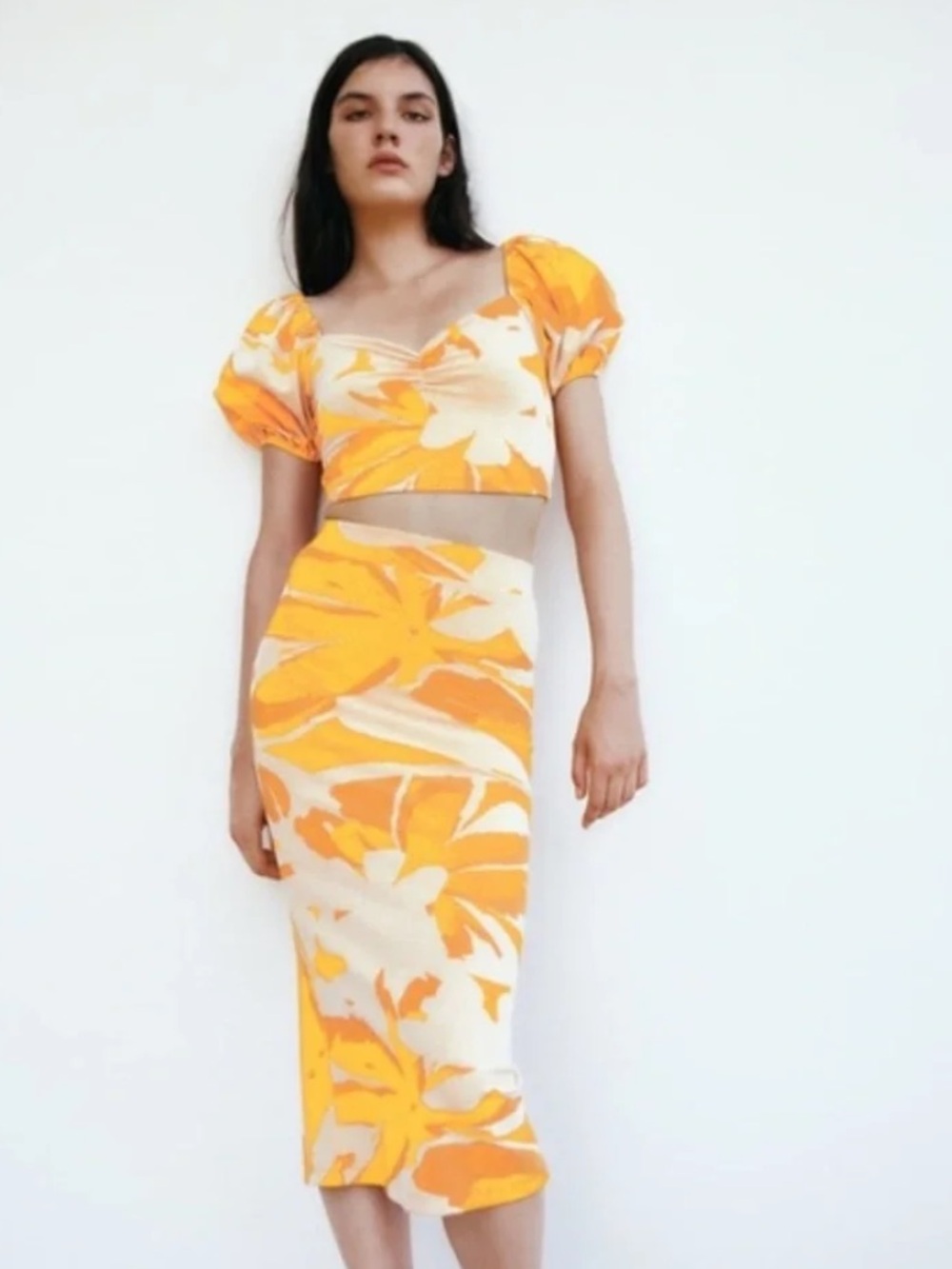 ZARA Yellow Jacquard top and skirt set